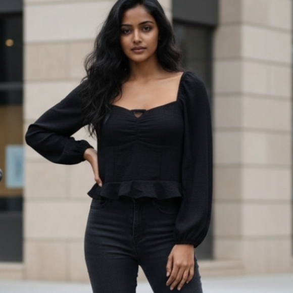 B.O.G Collective Tops - BAND OF GYPSIES Black Cropped Long Sleeve Top Size Large